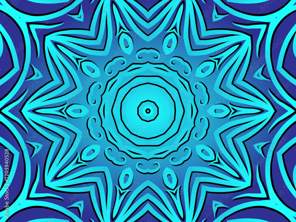 Fototapeta premium Blue caleidoscope classic gradient flower art pattern of traditional tenun batik ethnic dayak ornament for wallpaper ads background sticker or clothing