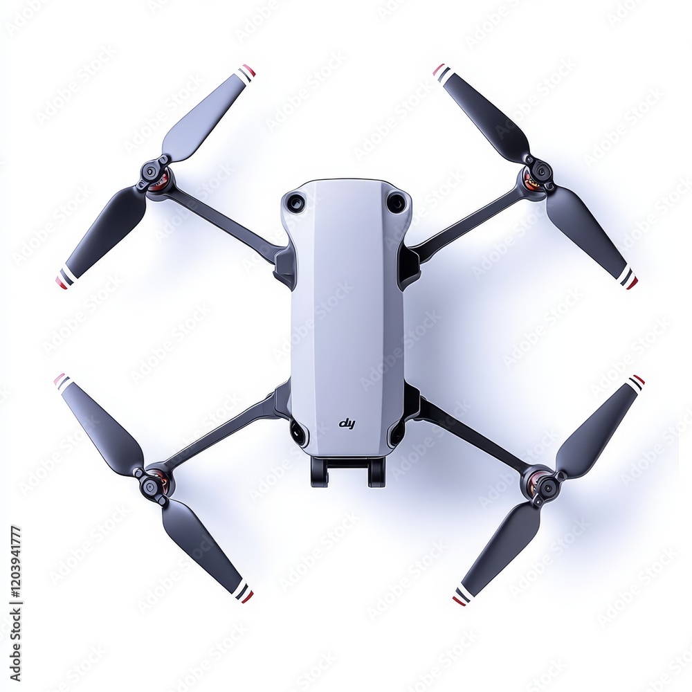 Top view of a gray drone with four propellers on a white background. (1) Top view of a gray drone with four propellers on a white background. (1)