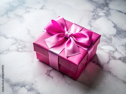 Pink Gift Box with Ribbon on Marble Surface - Elegant Present Packaging Stock Photo
