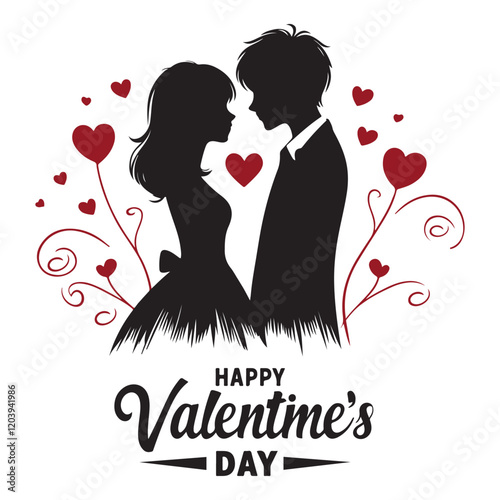 Romantic vector illustration of a couple silhouette for Valentine's Day card