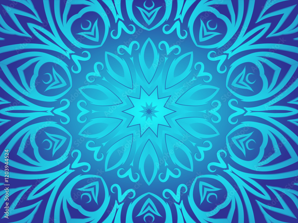 Blue caleidoscope classic gradient flower art pattern of traditional tenun batik ethnic dayak ornament for wallpaper ads background sticker or clothing Blue caleidoscope classic gradient flower art pattern of traditional tenun batik ethnic dayak ornament for wallpaper ads background sticker or clothing
