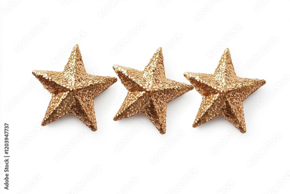Three elegant golden stars isolated on a pristine background, perfect for holiday decorations and festive designs, available in transparent layers Three elegant golden stars isolated on a pristine background, perfect for holiday decorations and festive designs, available in transparent layers