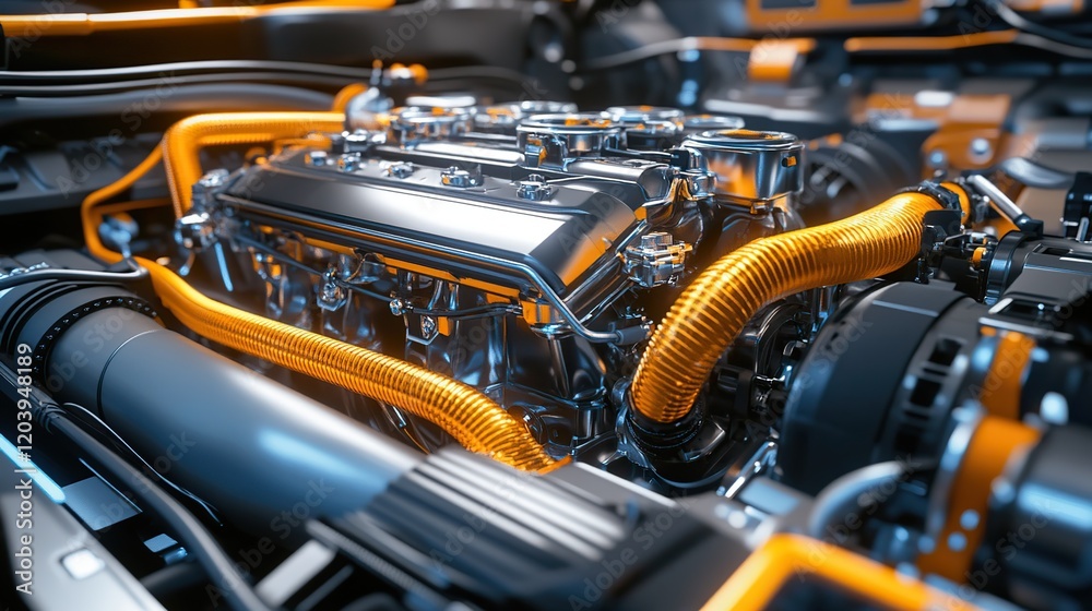 Fototapeta premium A hybrid engine showcasing fuel efficiency and eco-friendly performance.