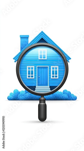 A blue house viewed through a magnifying glass