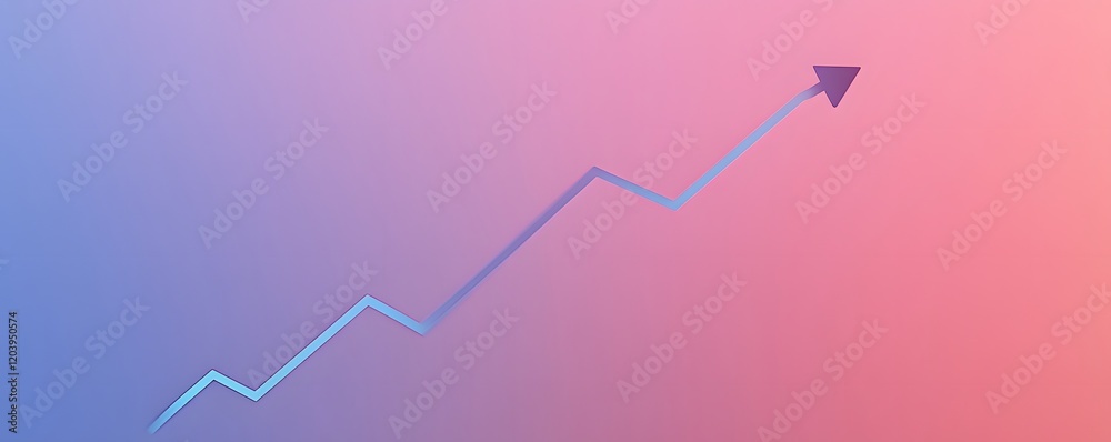 Obraz premium This abstract image showcases a vibrant upward trend with a blue arrow against a colorful gradient background, symbolizing growth and progress in business and finance.