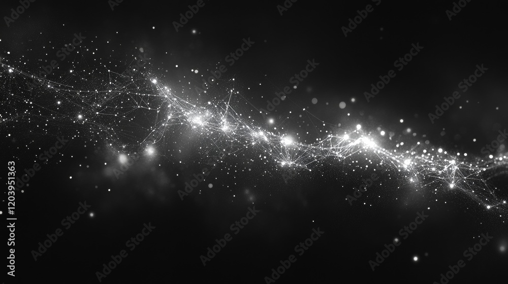 Obraz premium Abstract network of interconnected glowing particles against a dark backdrop, creating a sense of technology and connectivity