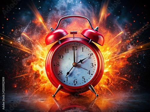 Red Alarm Clock Explosion Double Exposure Stock Photo - Time Bomb Concept