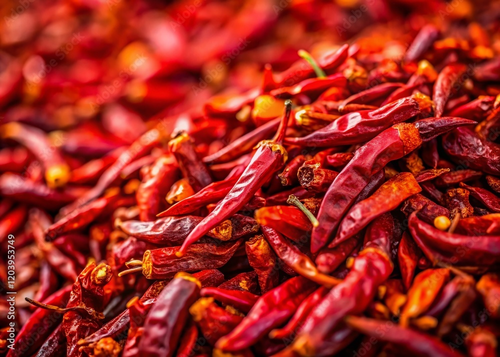 Fototapeta premium Red Chili Pepper Flakes: Spicy Texture & Vibrant Color Stock Photo