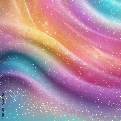 A shimmering rainbow wave pattern with vibrant, sparkling colors.