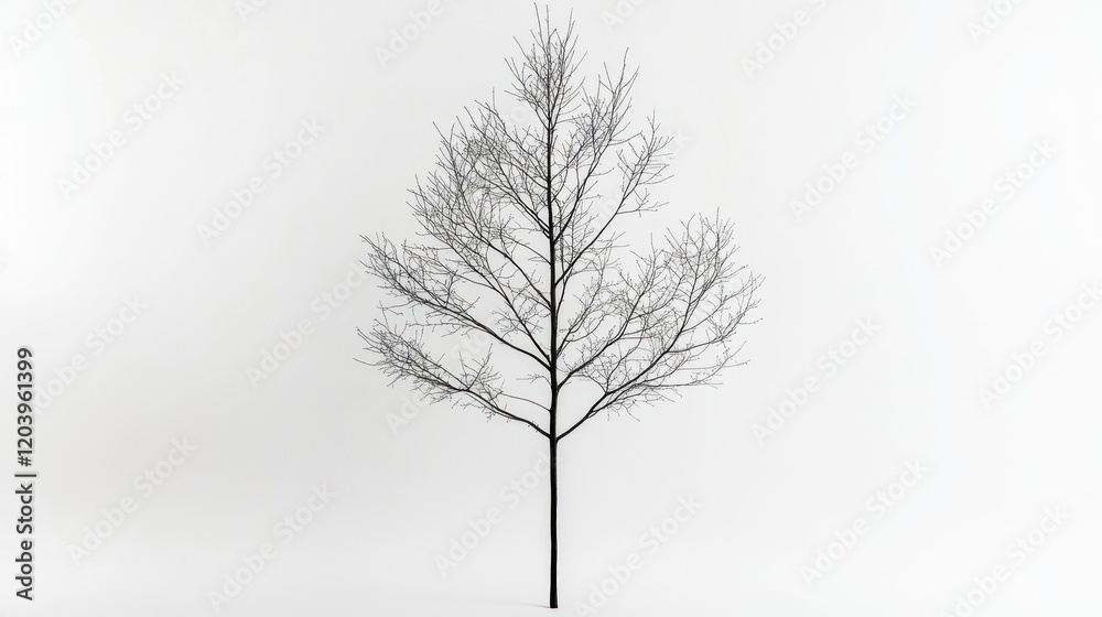 Fototapeta premium Bare winter tree studio shot, white background, 3D render, design