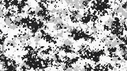 Digital camouflage background, army black, white, and gray color, with a blend of natural colors used for camouflage