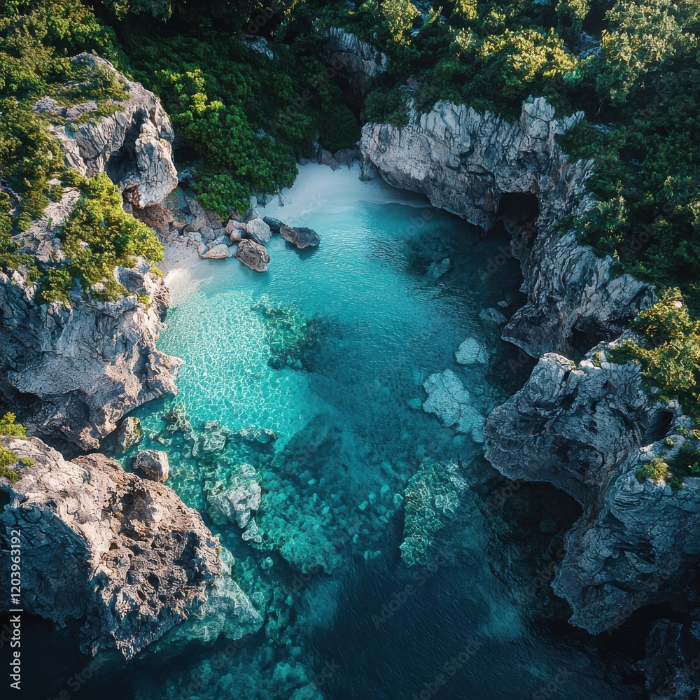 Aerial view of secluded beach with turquoise waters exotic travel destination tropical paradise drone Aerial view of secluded beach with turquoise waters exotic travel destination tropical paradise drone