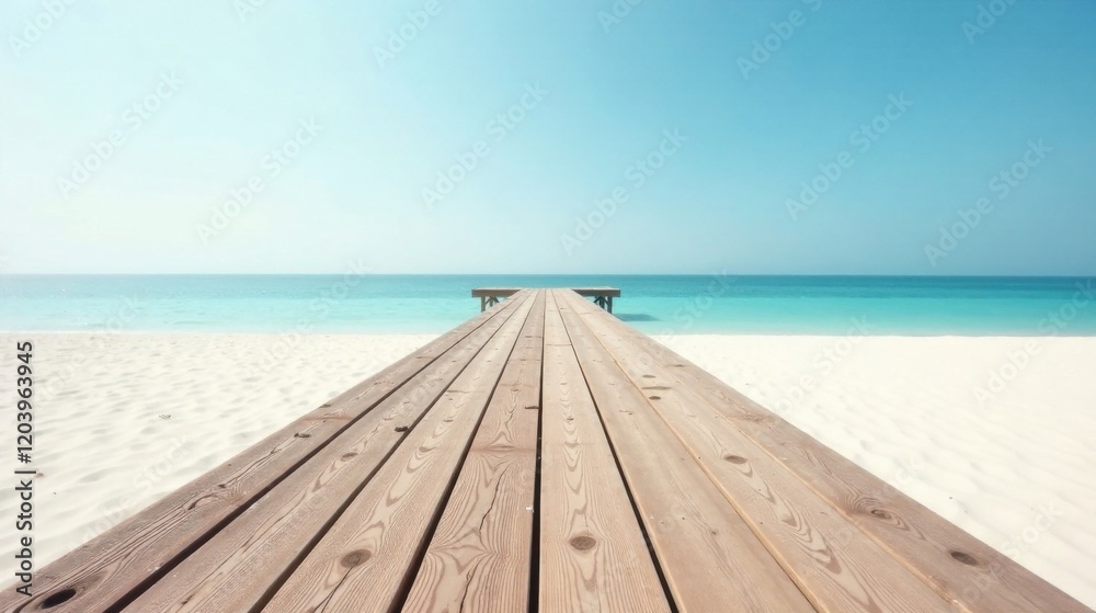 Obraz premium Serene Wooden Boardwalk Leading to a Tranquil Ocean