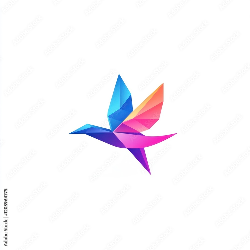 Naklejka premium Colorful origami bird flying, abstract art, design element, graphic, logo concept