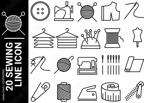 sewing line icon, black and white