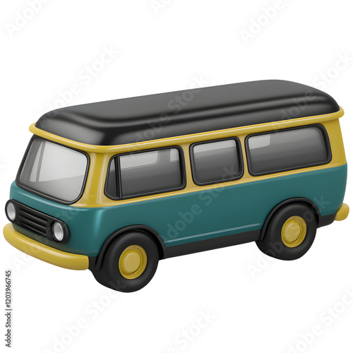 Vintage Van: A Retro Ride, Classic Design, Teal and Yellow.