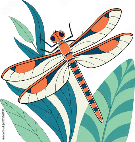 Dragonfly on a White Background: Elegant and Delicate Illustration