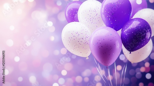 Festive Purple and White Balloons Floating in a Dreamy Purple Background photo