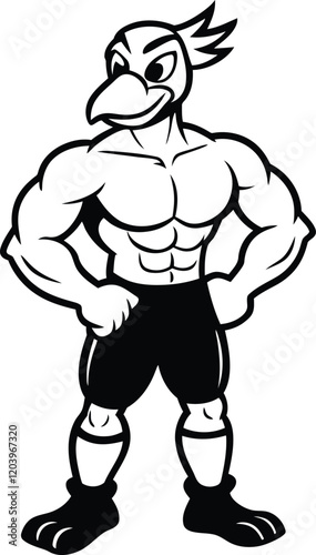 Wallpaper Mural Muscular Strong birds vector, muscular Angry Chicken silhouette, Massive birds line art vector illustration Torontodigital.ca