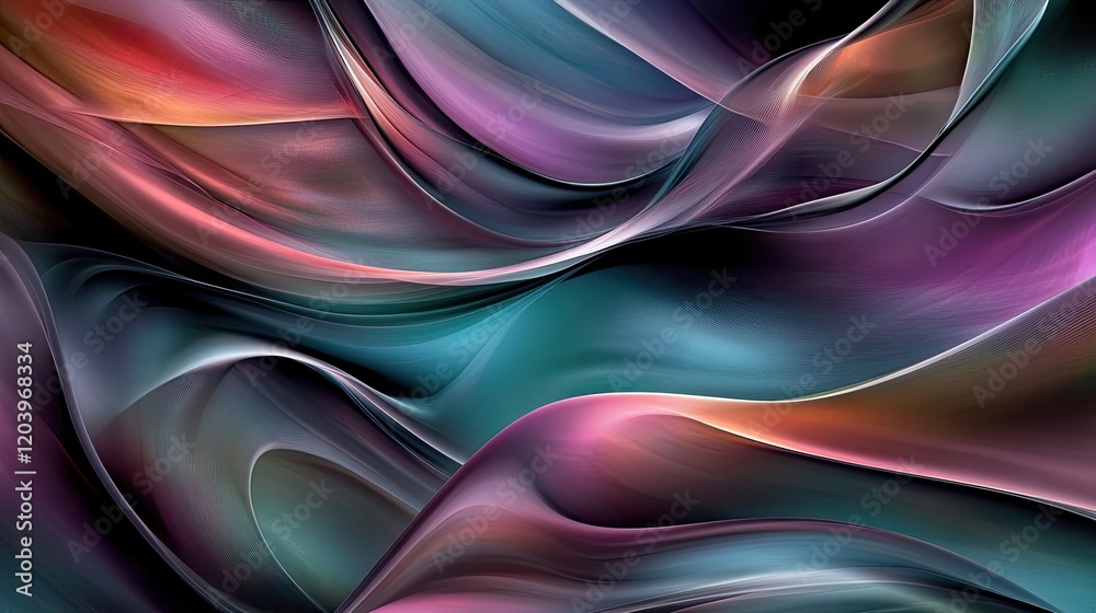 A smooth D-textured backdrop with flowing curves in soft hues of teal, lavender, and pink, offering a subtle yet elegant atmosphere A smooth D-textured backdrop with flowing curves in soft hues of teal, lavender, and pink, offering a subtle yet elegant atmosphere