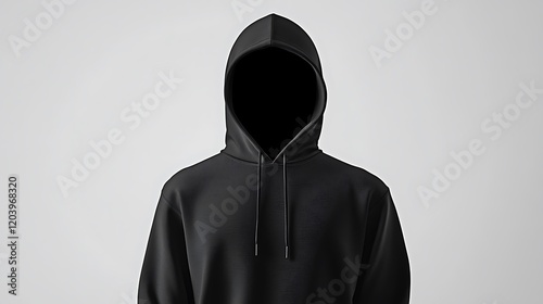 Black hoodie mockup, studio shot, plain background, apparel design photo