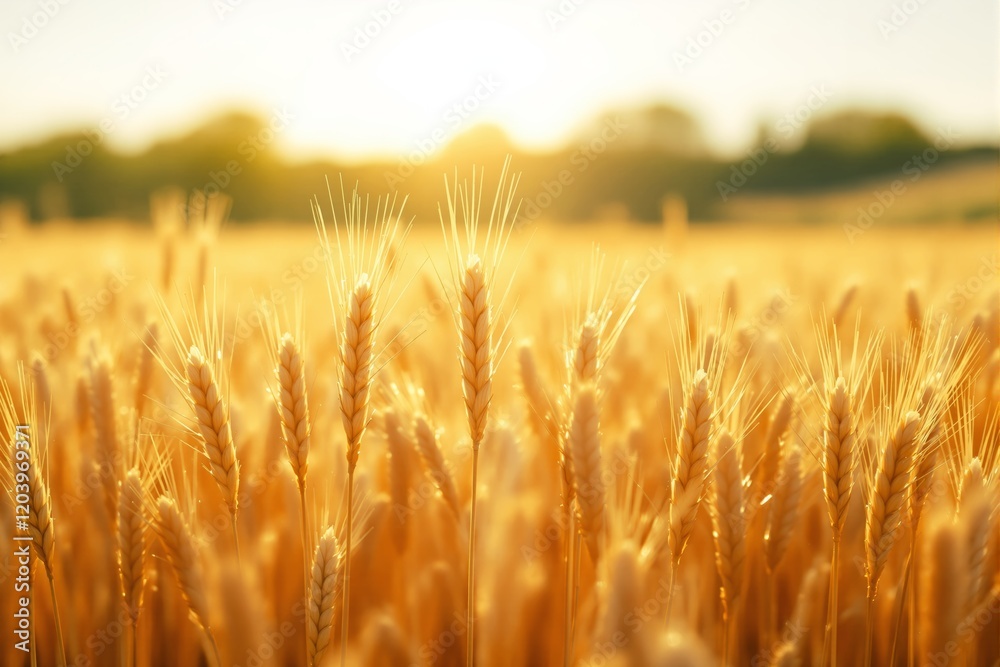 Close-up of golden wheat ears in a sunlit field during sunset. Close-up of golden wheat ears in a sunlit field during sunset.