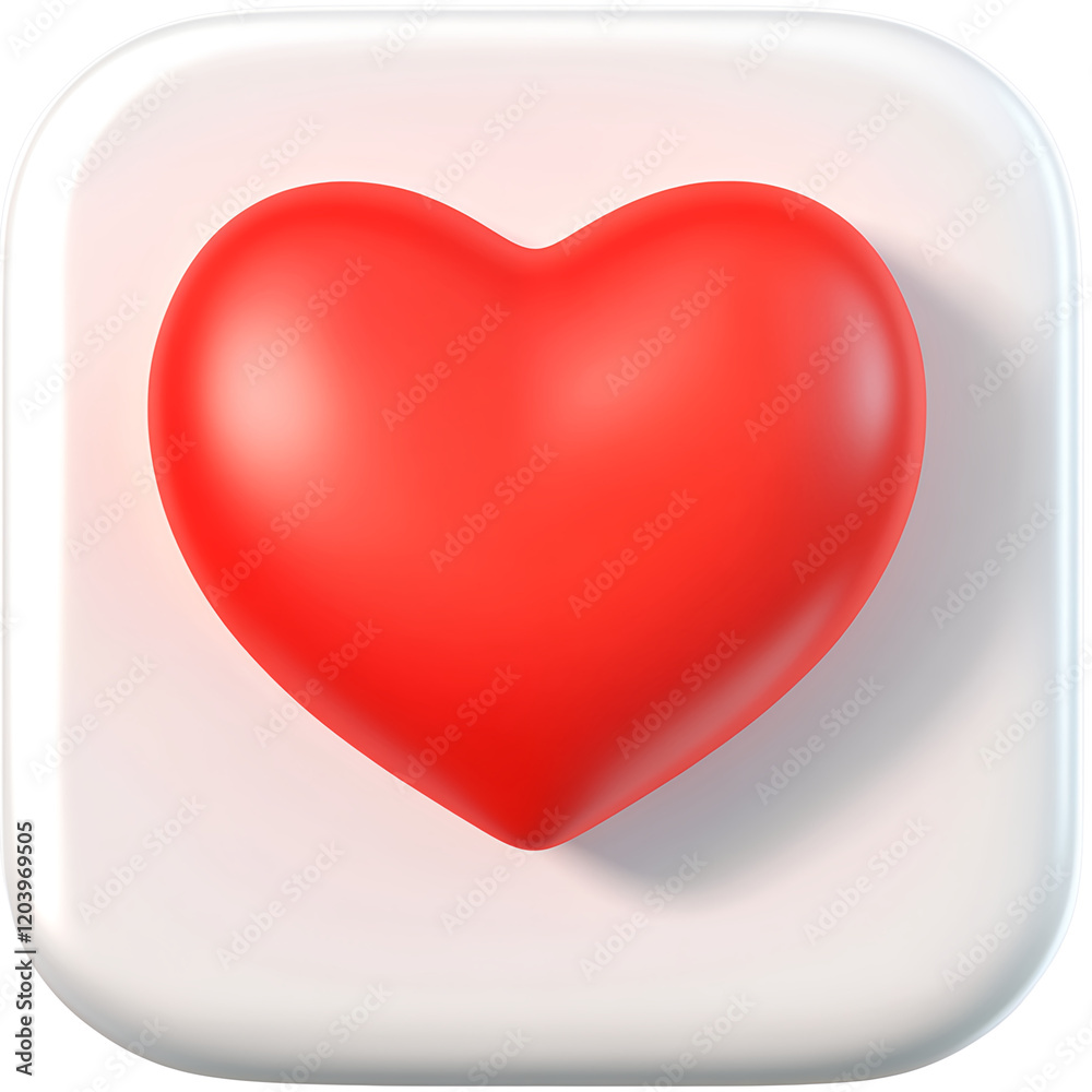 A vibrant red heart icon, glossy and smooth, rests on a soft white background. It's a symbol of love and affection. A vibrant red heart icon, glossy and smooth, rests on a soft white background. It's a symbol of love and affection.