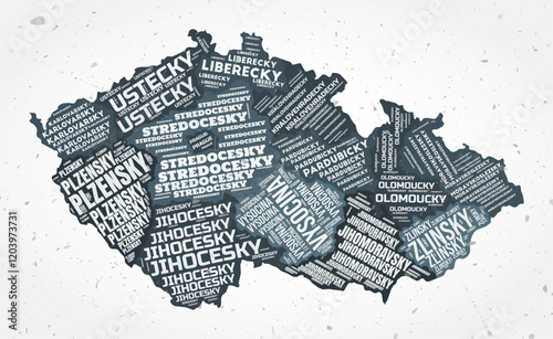 Czechia regions word clouds. Country shape on textured background. Czechia design in typographic style. Beautiful vector illustration.