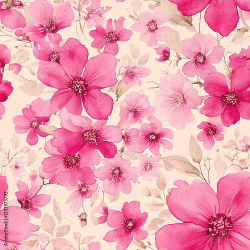 watercolor pink flower seamless floral pattern for beauty products or other.
