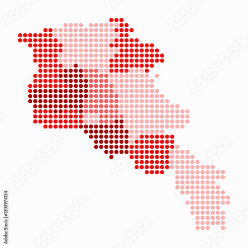 Armenia dotted map. Digital style map of the country on white background. Armenia shape with circle dots. Colored dots style. Large size circles. Artistic vector illustration.