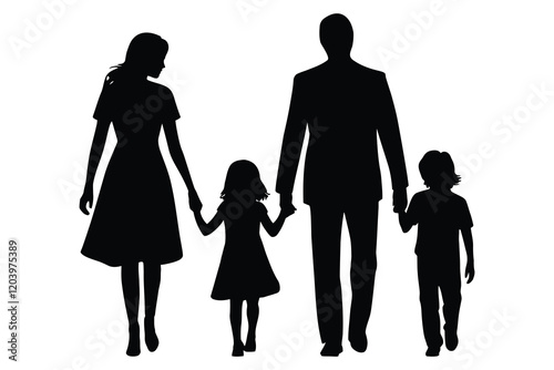 Happy Family silhouette vector with white background