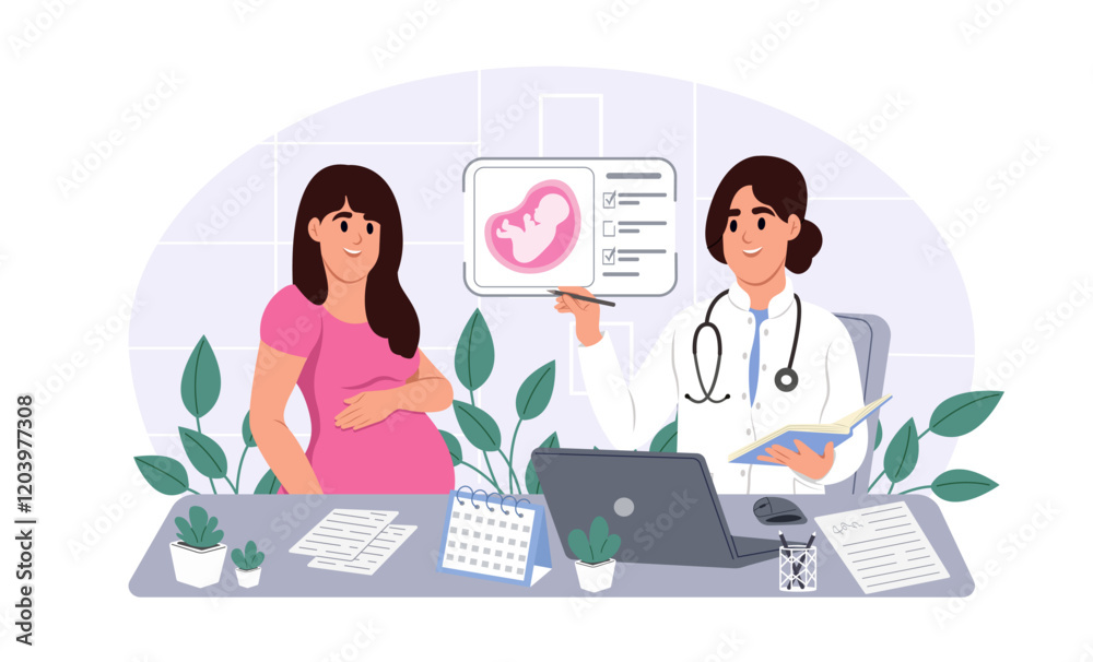 Healthy pregnancy banner. Gynecologist and obstetrician consultation. Vector illustration in flat style Healthy pregnancy banner. Gynecologist and obstetrician consultation. Vector illustration in flat style