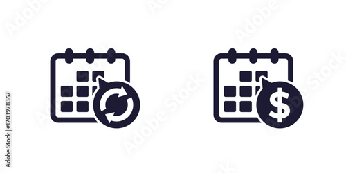 monthly subscription auto-renewal payment icons on white with calendar