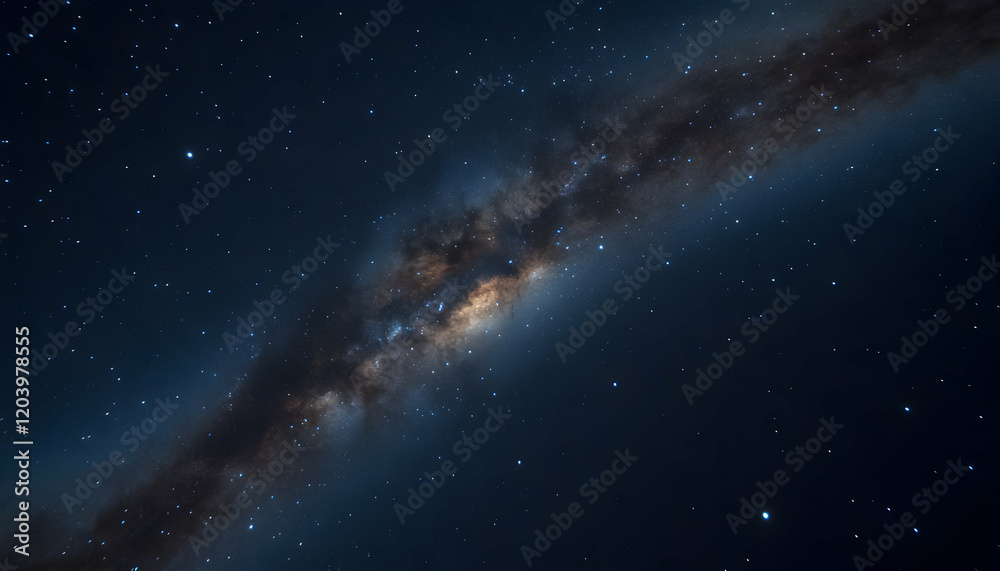 Fototapeta premium Majestic Milky Way galaxy stretching across a dark night sky, filled with countless stars and cosmic dust. A breathtaking view of the universe's grandeur.