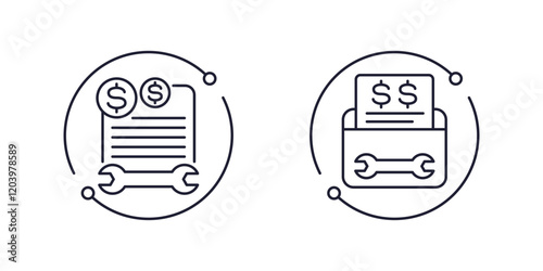 repair bills line icons, maintenance cost vector