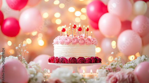 A Colorful Birthday Celebration for Alina: Joy, Cake, Balls, and Candles in Pink and Red