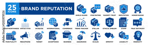 Brand Reputation icon collection set. Containing design reputation, strategy, customer, brand, management, marketing	