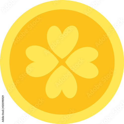 St. Patrick's Day gold coin decorated with shamrock clover.
St. Patrick's Day Gold Coin flat icon vector isolated. 
Transparent background.