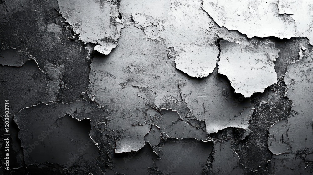 Fototapeta premium Dramatic Black and White Texture of Peeling Paint on a Wall Abstract Grunge Background