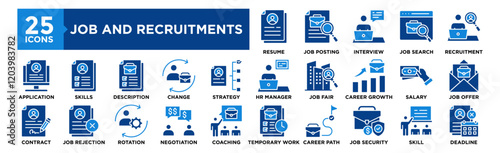 Job Recruitment icon collection set. Containing design career, job, employee, recruitment, business, interview, hiring	