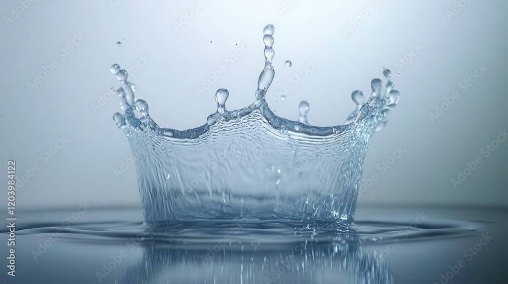 Stunning Water Splash Crown Crystal Clear Liquid Droplet Impact on Still Surface Stunning Water Splash Crown Crystal Clear Liquid Droplet Impact on Still Surface