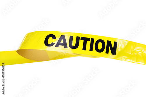 Yellow caution tape isolated on transparent or white background, png photo