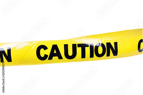 Yellow caution tape isolated on transparent or white background, png photo