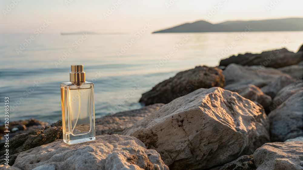 A delicate perfume bottle rests on a coastal rock, bathed in the golden hues of a tranquil sunset.Golden light illuminates a perfume bottle perched on a rock, reflecting the beauty of the seaside.
A delicate perfume bottle rests on a coastal rock, bathed in the golden hues of a tranquil sunset.Golden light illuminates a perfume bottle perched on a rock, reflecting the beauty of the seaside.