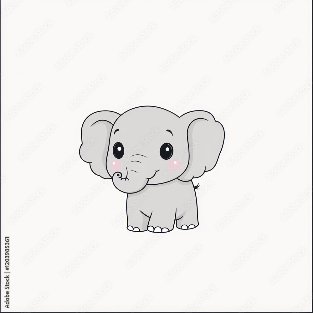 Fototapeta premium Cute baby elephant illustration, white background, children's book, card design