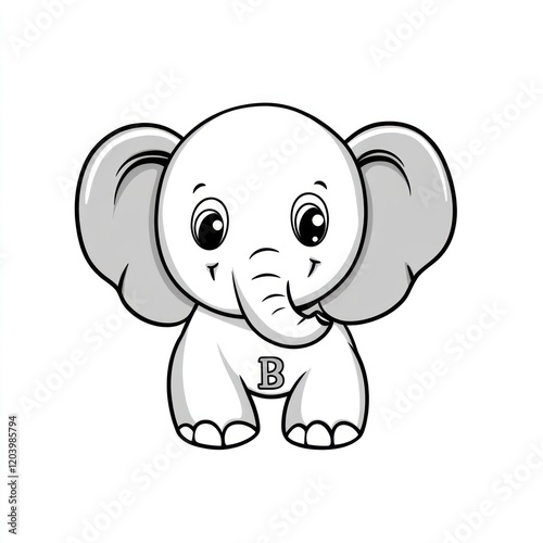 Cute cartoon elephant, simple design, perfect for children's books, coloring pages, or learning materials photo