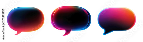 Collection set of gradient speech chat bubbles with vibrant neon colors isolated on transparent or white background, png