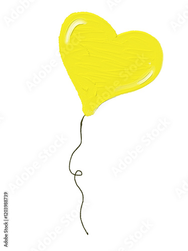 Heart love yellow balloon doodle oil painting hand painted valentines day anniversary wedding romantic digital sticker png transparent clipart cutout