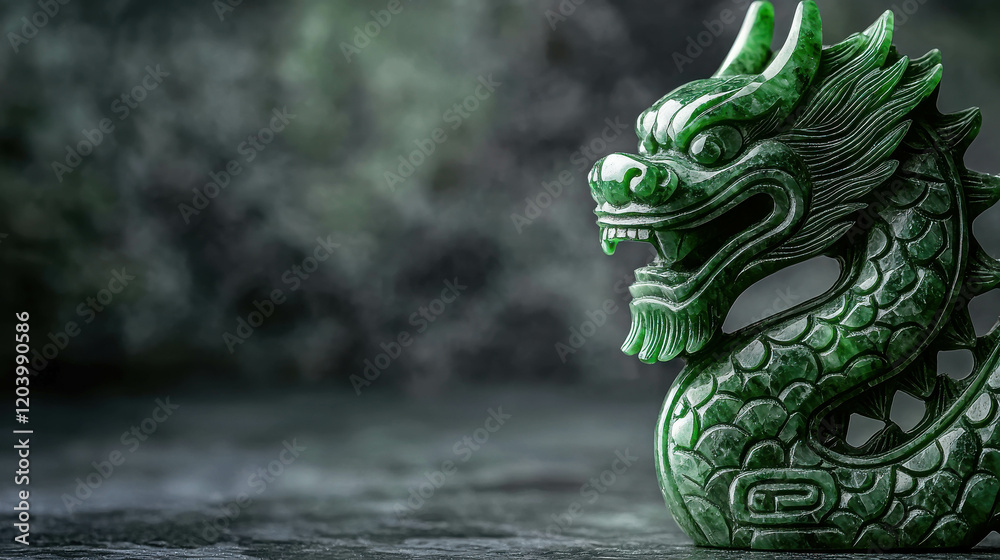 Obraz premium Exquisite Carved Jade Dragon Sculpture in Traditional Design Artisan Craftsmanship