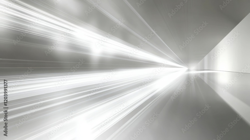 Abstract Grey Tunnel with Bright Light Rays Speed and Motion Blur Effect Futuristic Design